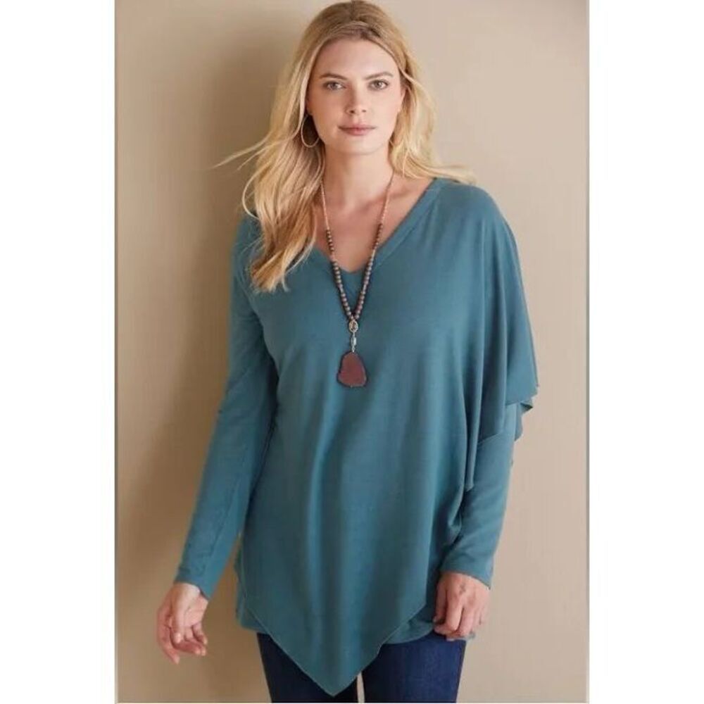 Soft Surroundings Medeline Hanker chief Tunic Layered Pullover Top Legion Blue M